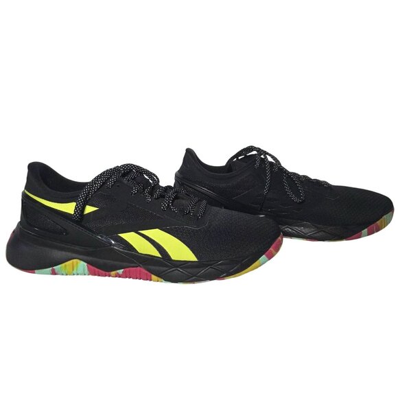 Reebok Mens NanoFlex TR Black Training Shoes Lime Camo OrthoLite Footbed - Picture 1 of 9